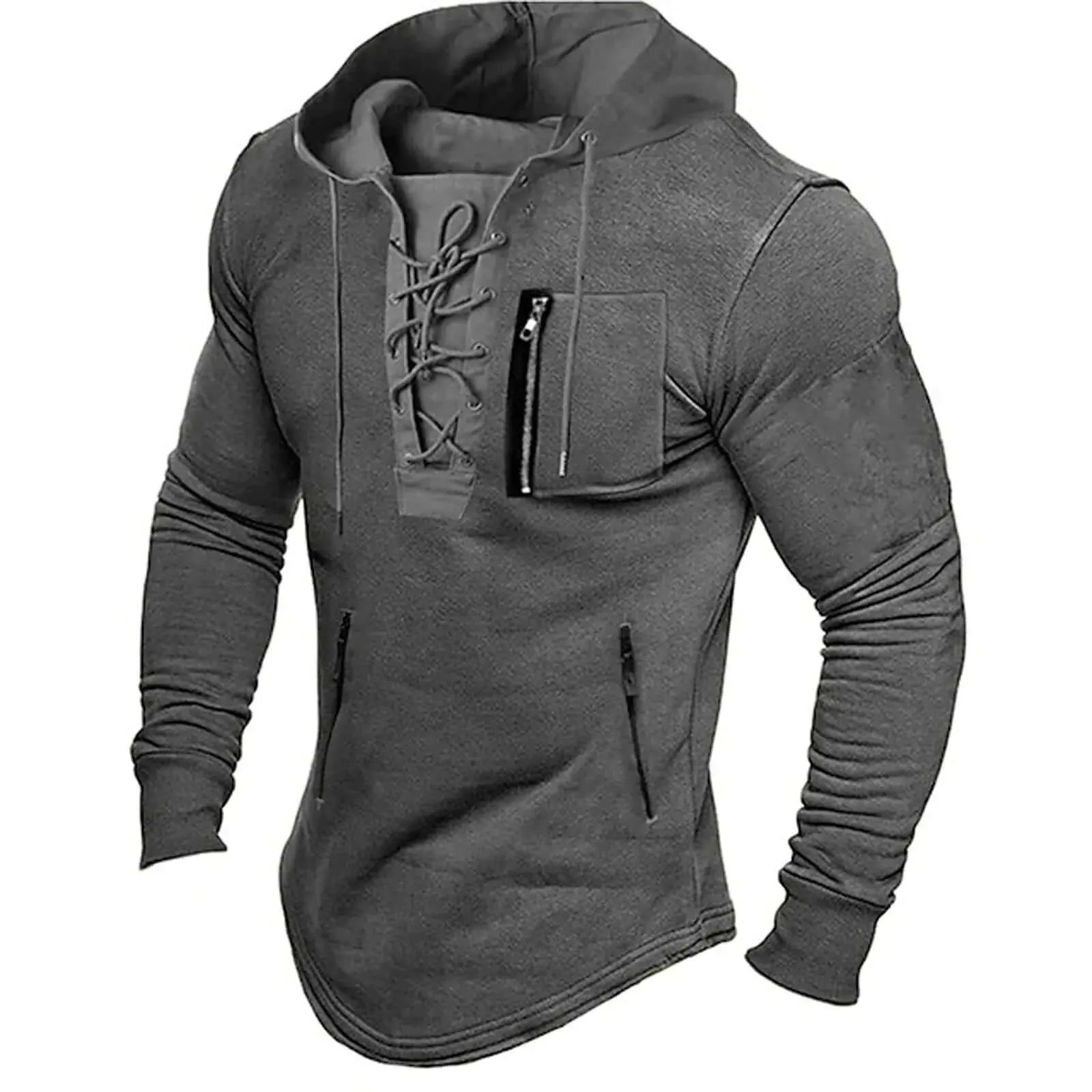 Men's Vintage Lace-Up Hoodie: Casual Comfort & Style