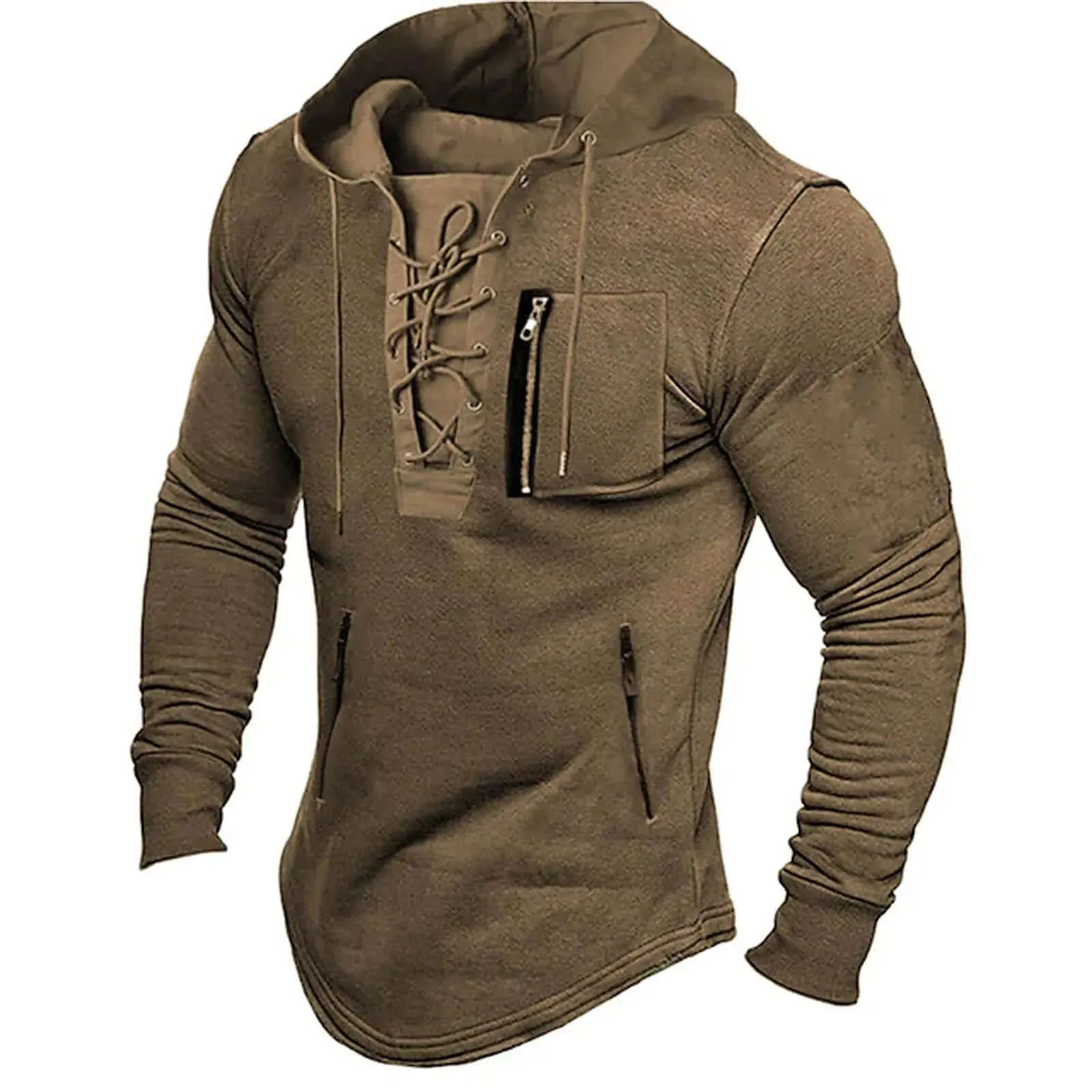 Men's Vintage Lace-Up Hoodie: Casual Comfort & Style