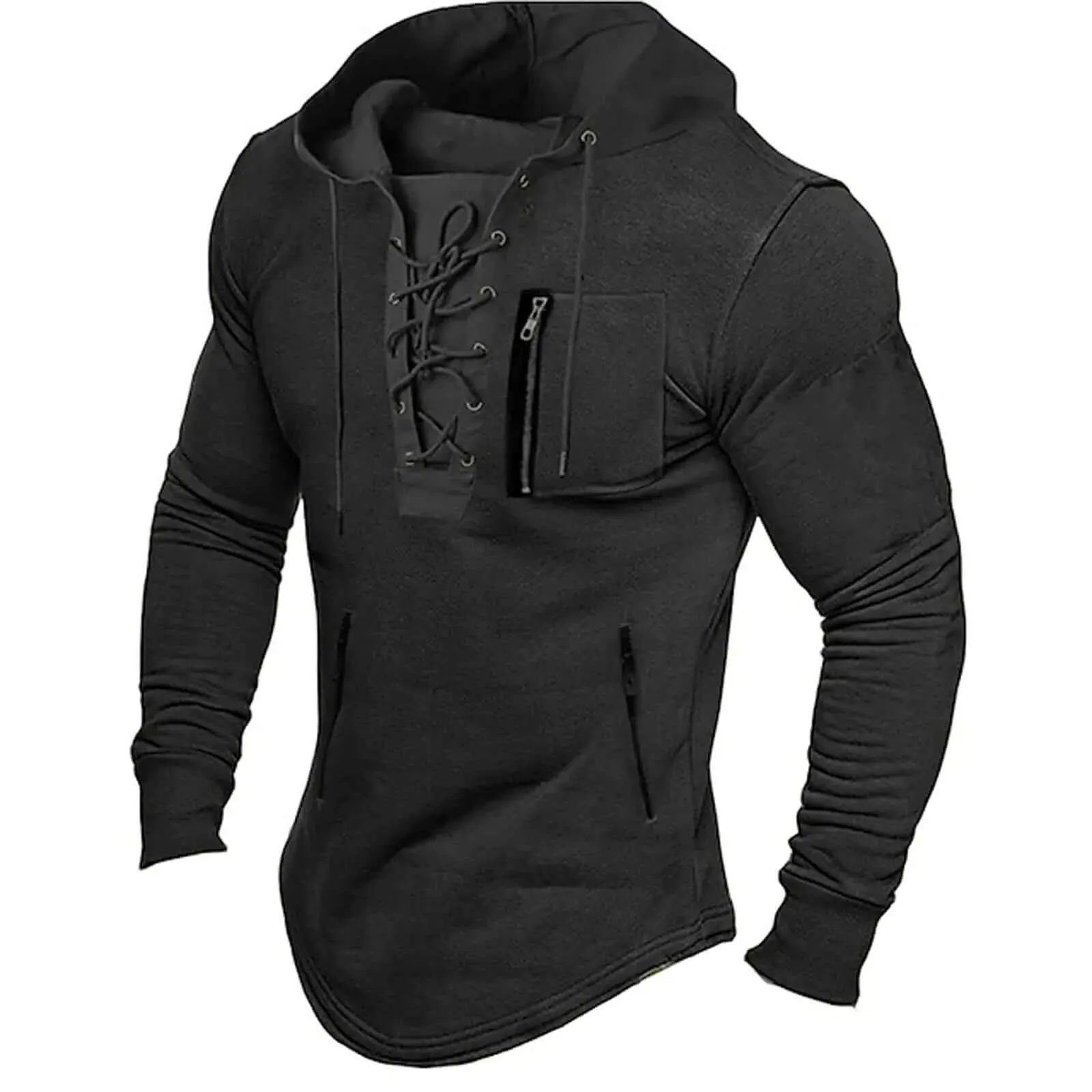 Men's Vintage Lace-Up Hoodie: Casual Comfort & Style