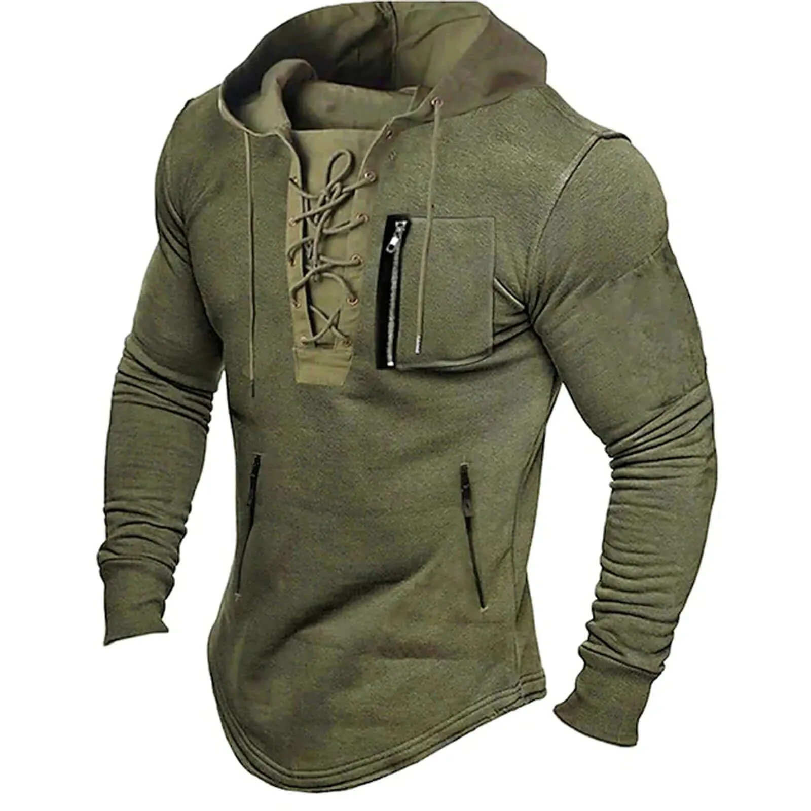 Men's Vintage Lace-Up Hoodie: Casual Comfort & Style