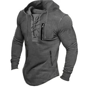 Men's Vintage Lace-Up Hoodie: Casual Comfort & Style