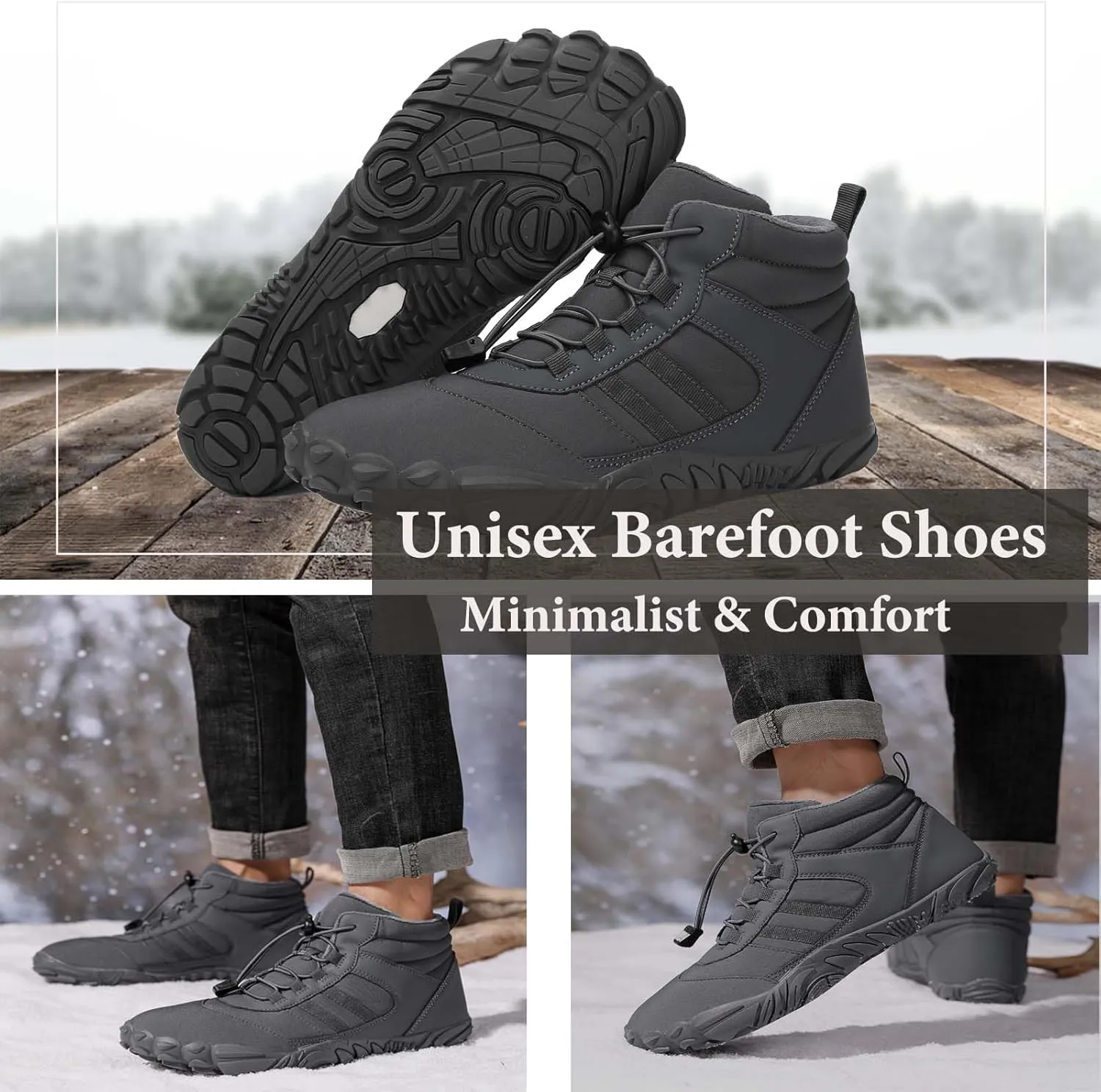 Mnplciea Barefoot Shoe Men Women Minimalist Trail Running Barefoot Sneakers Waterproof Hi-top Hiking Boots Wide Toe Box Cross Training Shoes Zero Drop Sole
