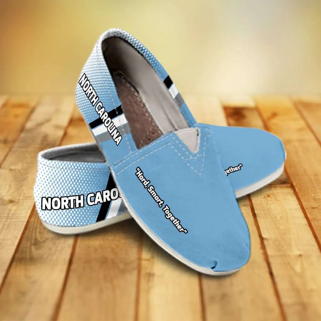 North Carolina Hard Smart Together Tar Heels Basketball Fan Casual Canvas Slip on Shoes Women's Flats