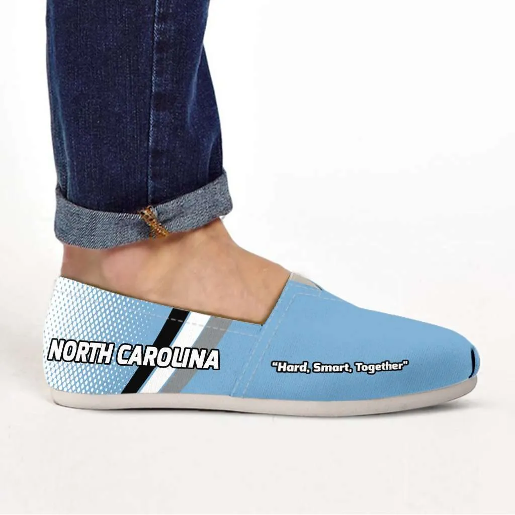 North Carolina Hard Smart Together Tar Heels Basketball Fan Casual Canvas Slip on Shoes Women's Flats