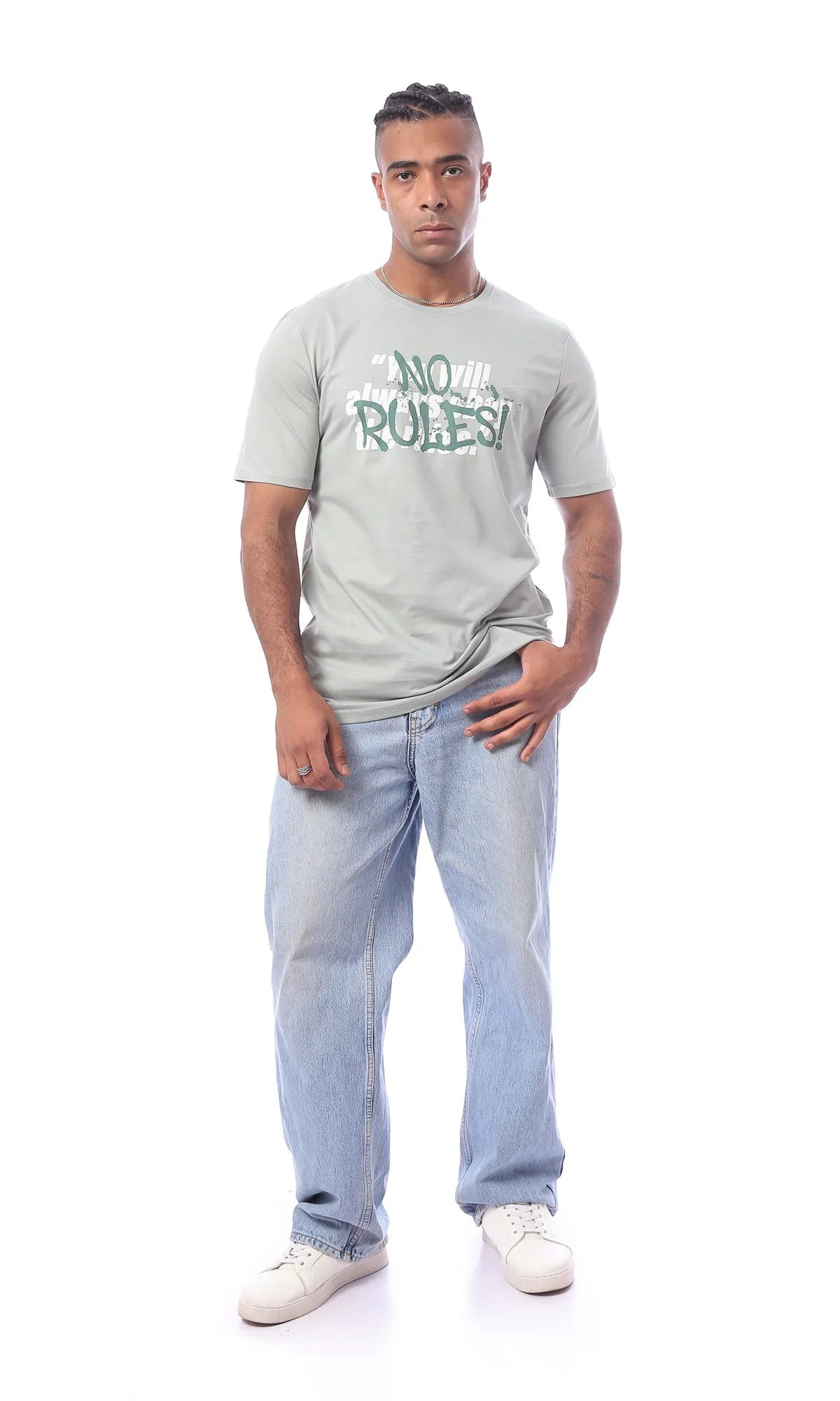 O163349 Mint Green "No Rules" Printed Slip On Tee