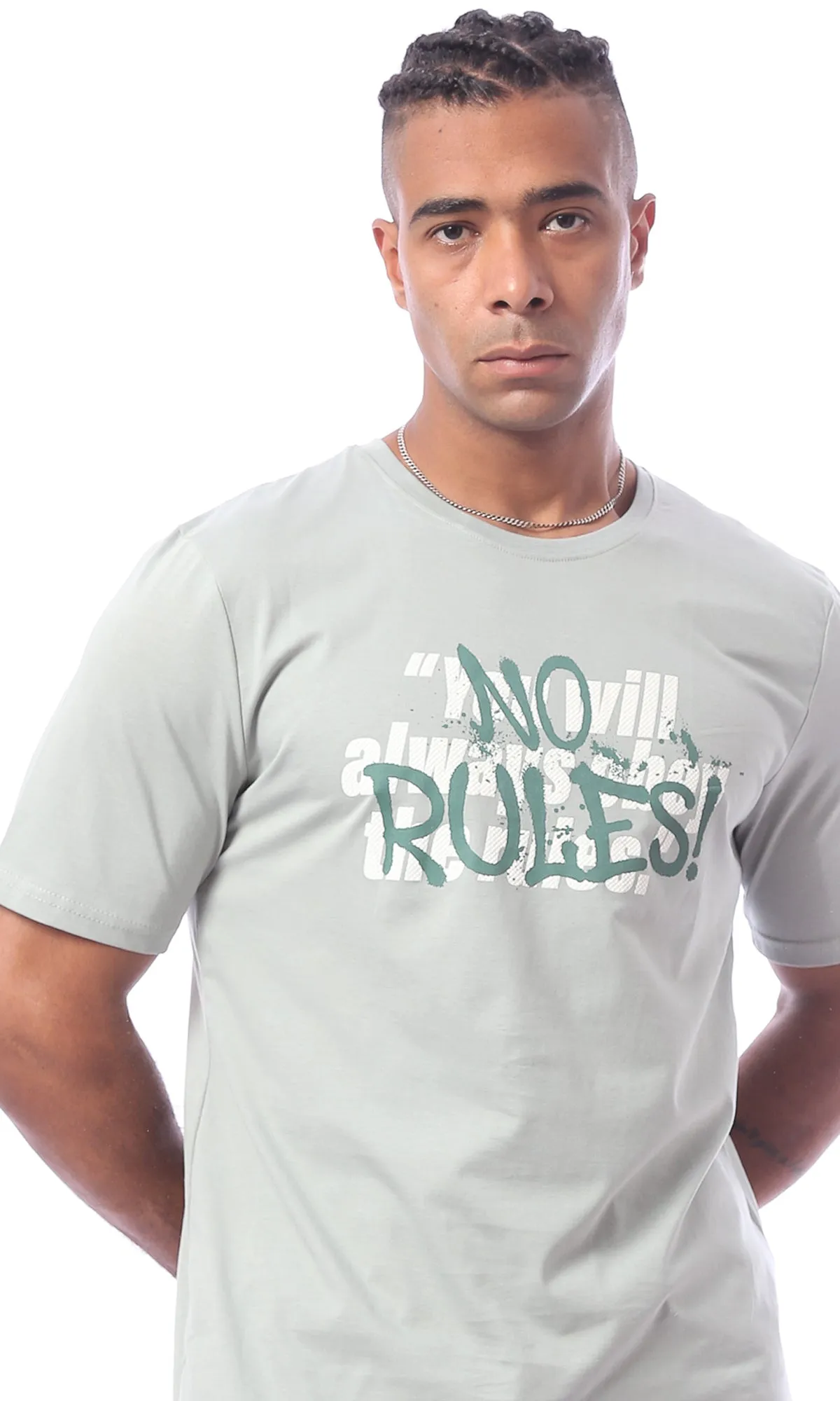 O163349 Mint Green "No Rules" Printed Slip On Tee