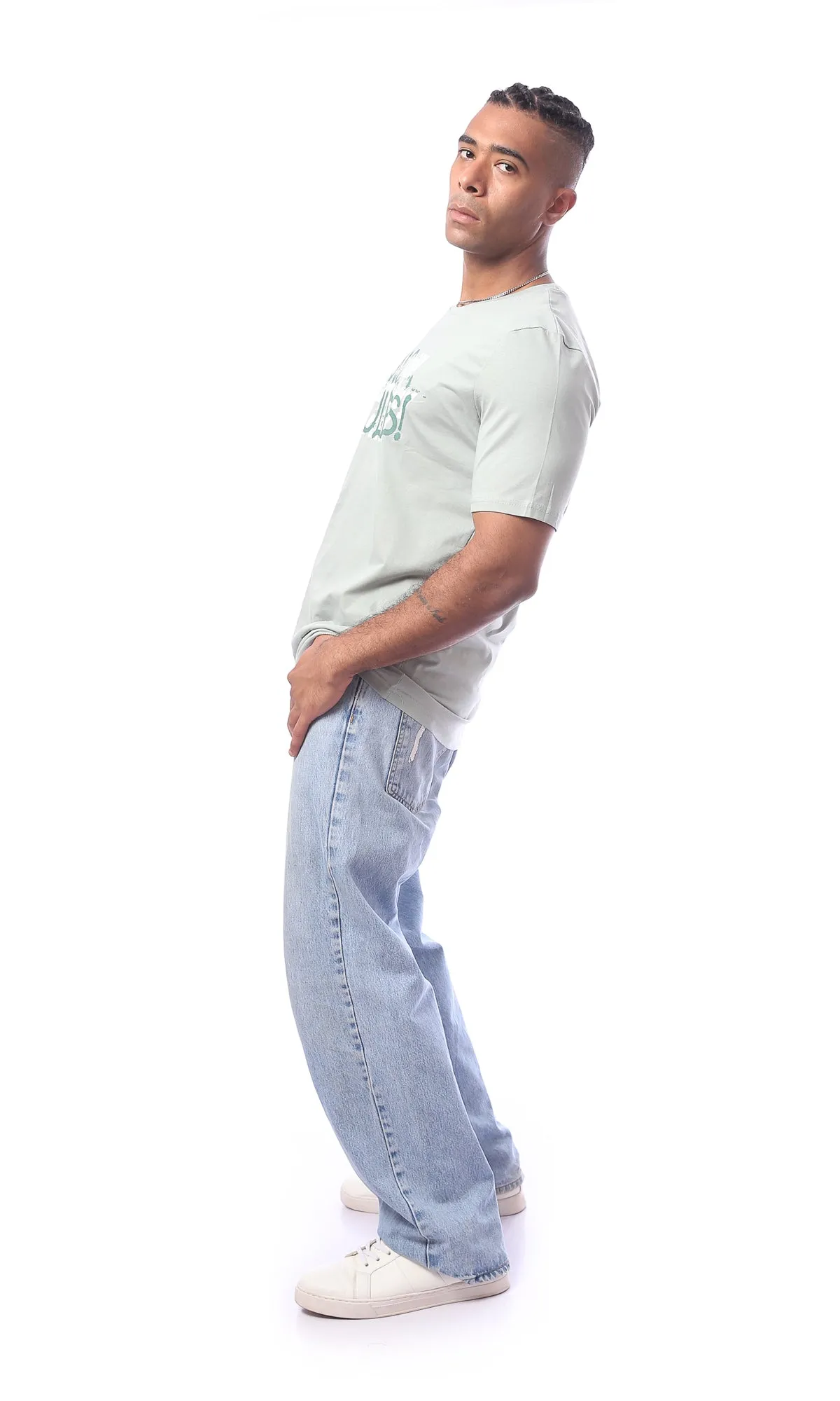 O163349 Mint Green "No Rules" Printed Slip On Tee