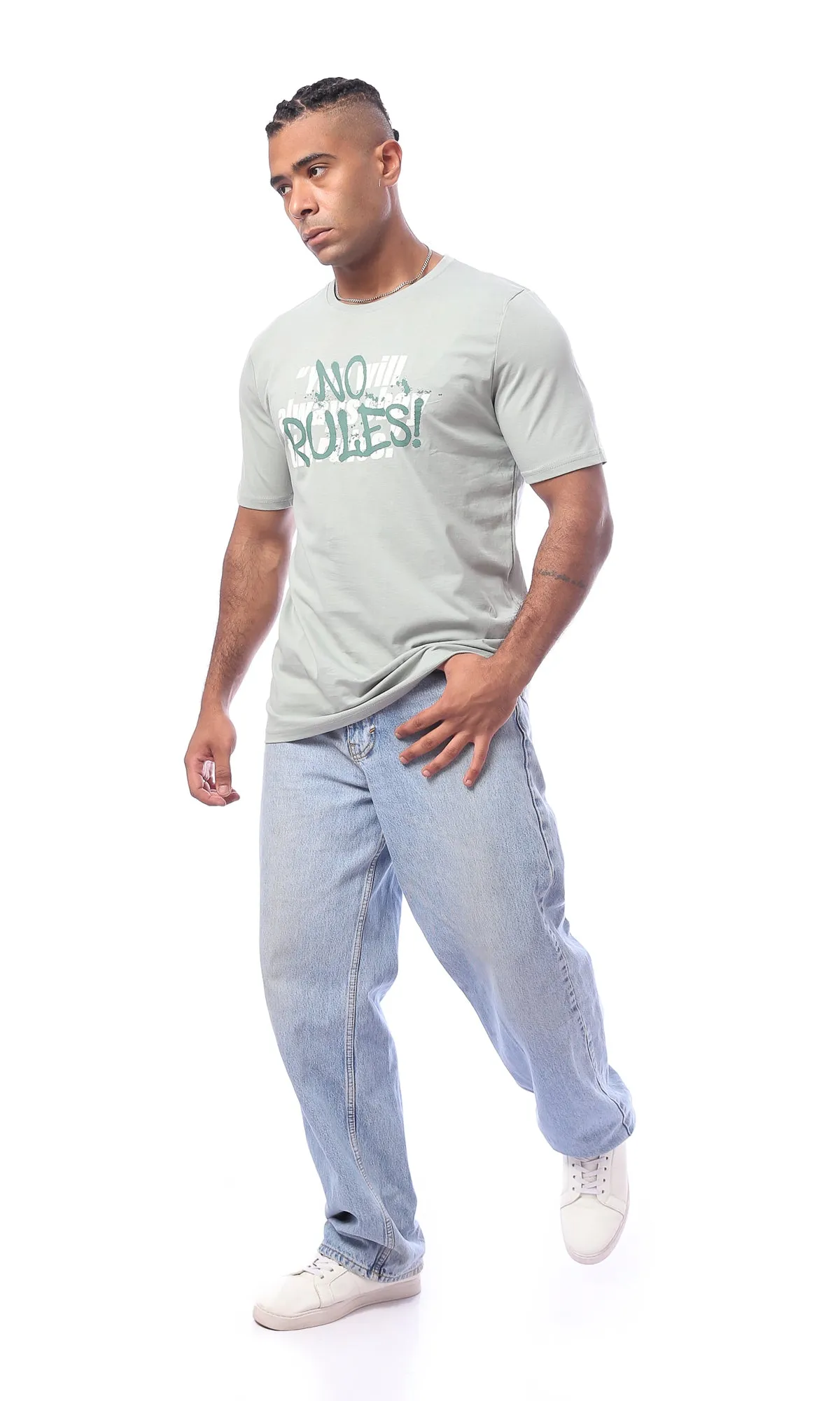 O163349 Mint Green "No Rules" Printed Slip On Tee