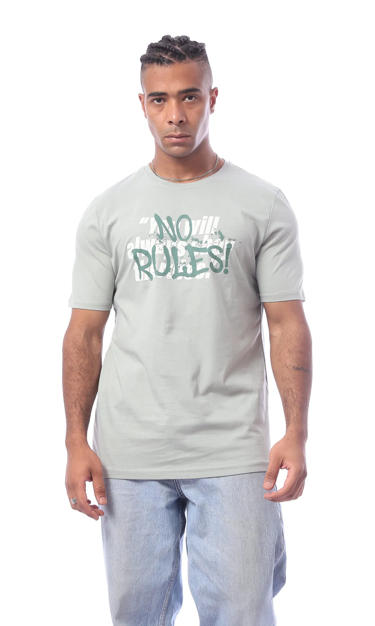O163349 Mint Green "No Rules" Printed Slip On Tee