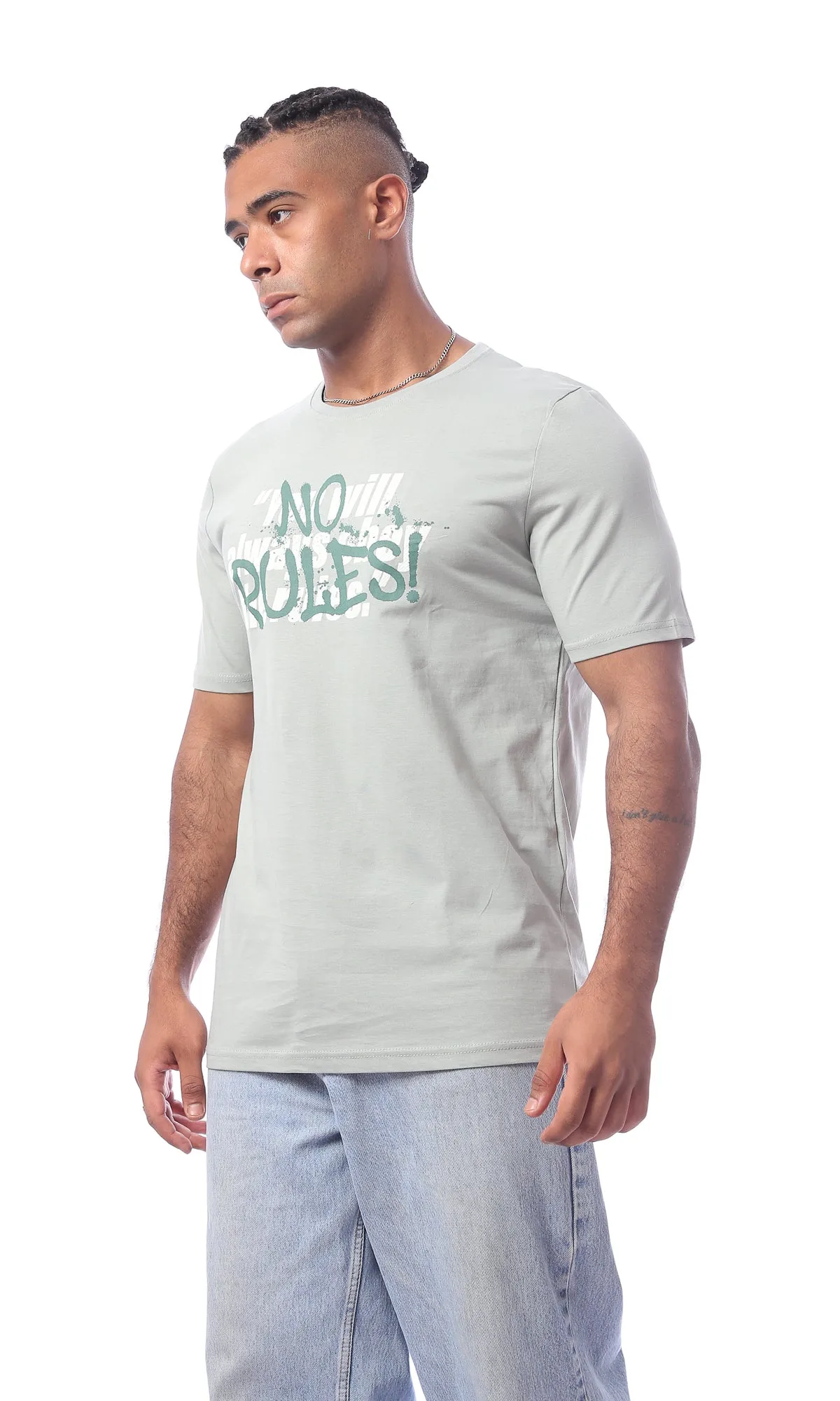O163349 Mint Green "No Rules" Printed Slip On Tee