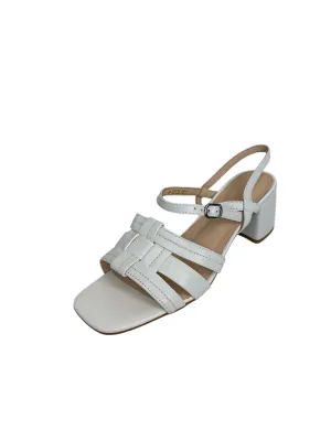 Off White Strappy Sandals with Block Heel
