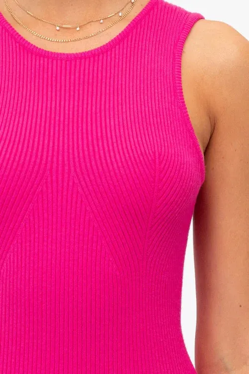 RIB KNIT MIDI DRESS -  HOT PINK