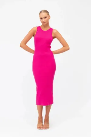 RIB KNIT MIDI DRESS -  HOT PINK