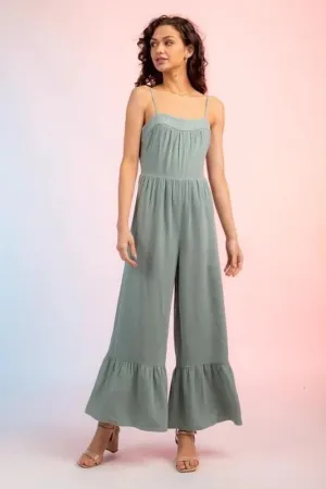 Sage Ruffle Hem Jumper Jumpsuit