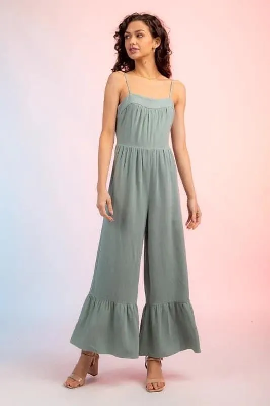 Sage Ruffle Hem Jumper Jumpsuit