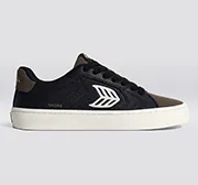SALVAS Black Premium Leather Khaki Suede Ivory Logo Sneaker