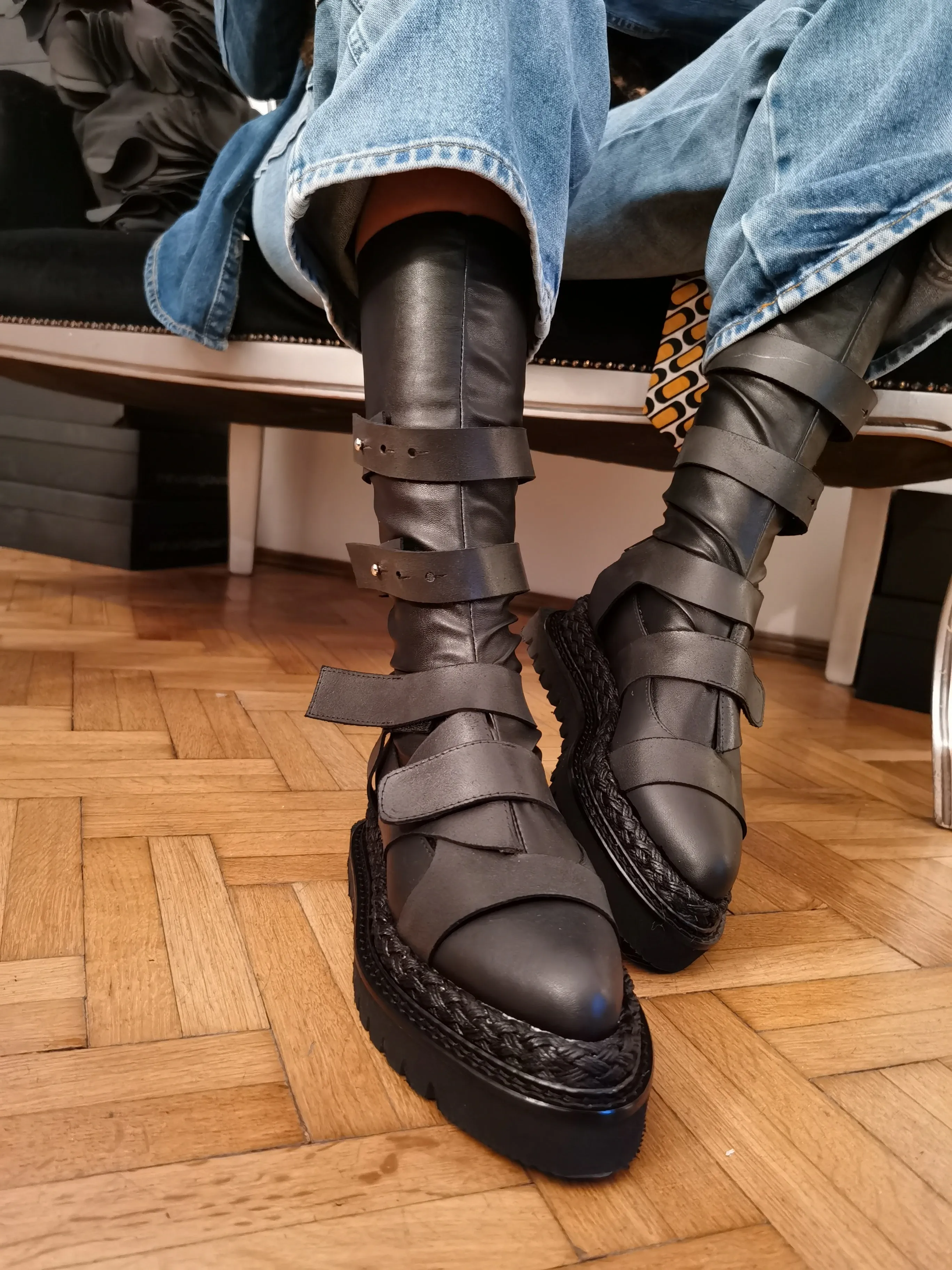 SHR Black Folded stretch  boots