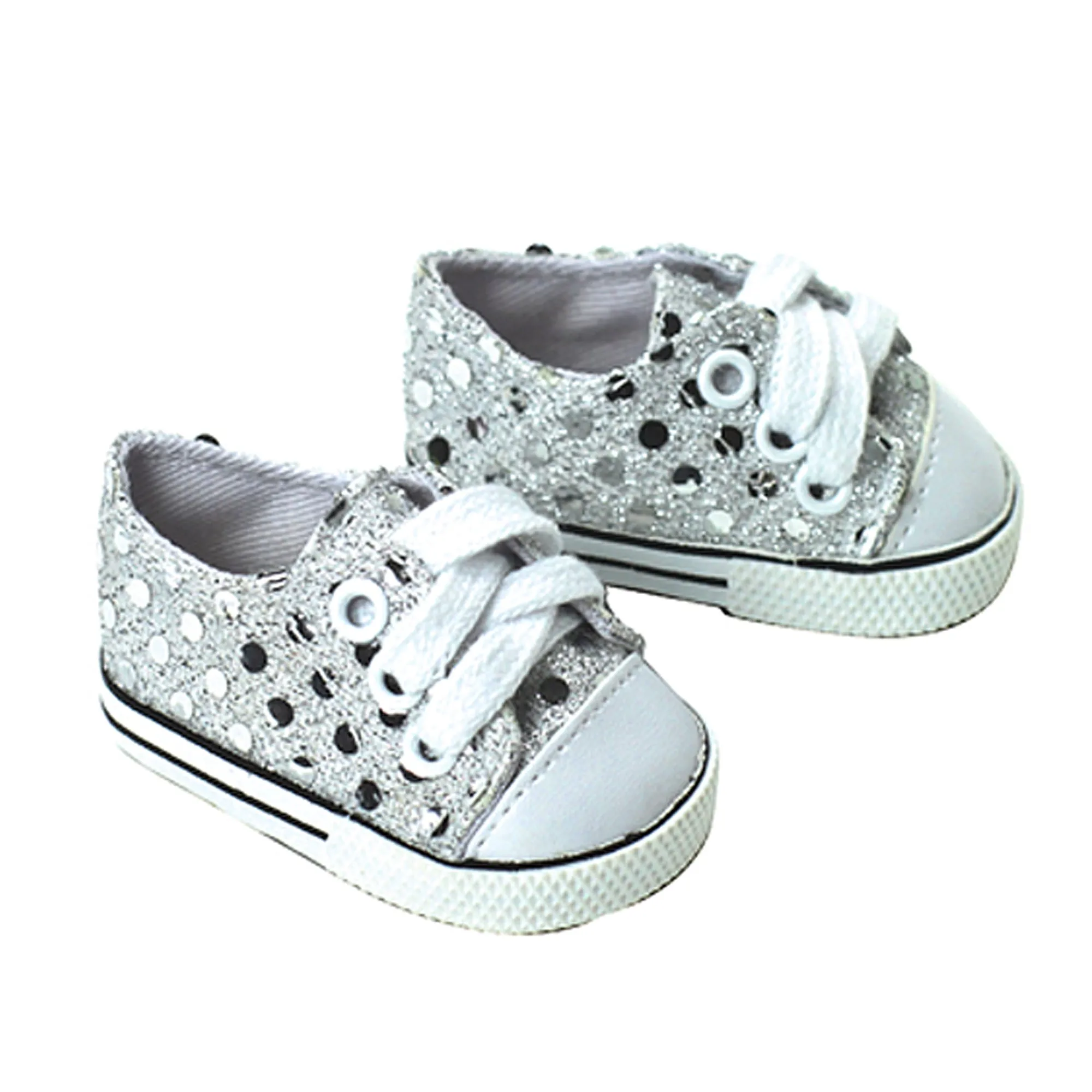 Sophia’s by Teamson Kids 18" Baby Doll Shoes with Sequins, Silver Glitter Pumps or Trainers with Laces for Dolls up to 46cm, Dolls Accessories