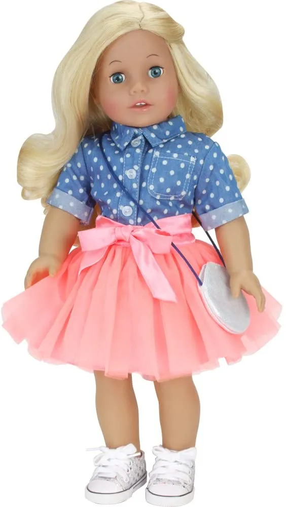 Sophia’s by Teamson Kids 18" Baby Doll Shoes with Sequins, Silver Glitter Pumps or Trainers with Laces for Dolls up to 46cm, Dolls Accessories