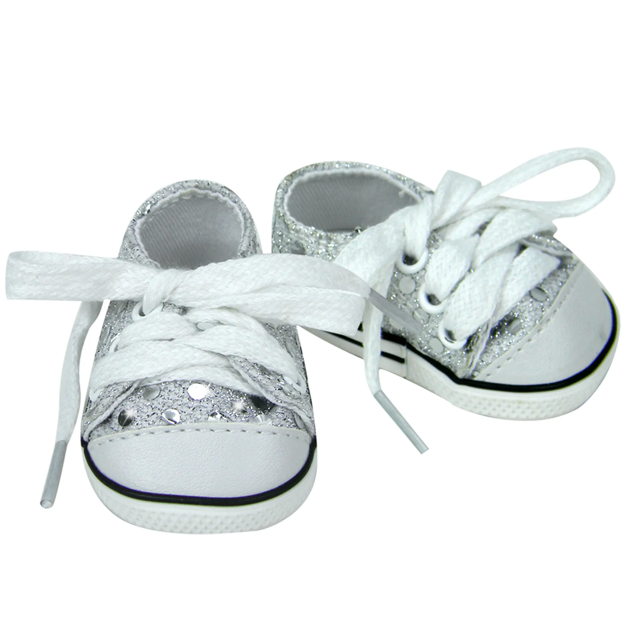 Sophia’s by Teamson Kids 18" Baby Doll Shoes with Sequins, Silver Glitter Pumps or Trainers with Laces for Dolls up to 46cm, Dolls Accessories