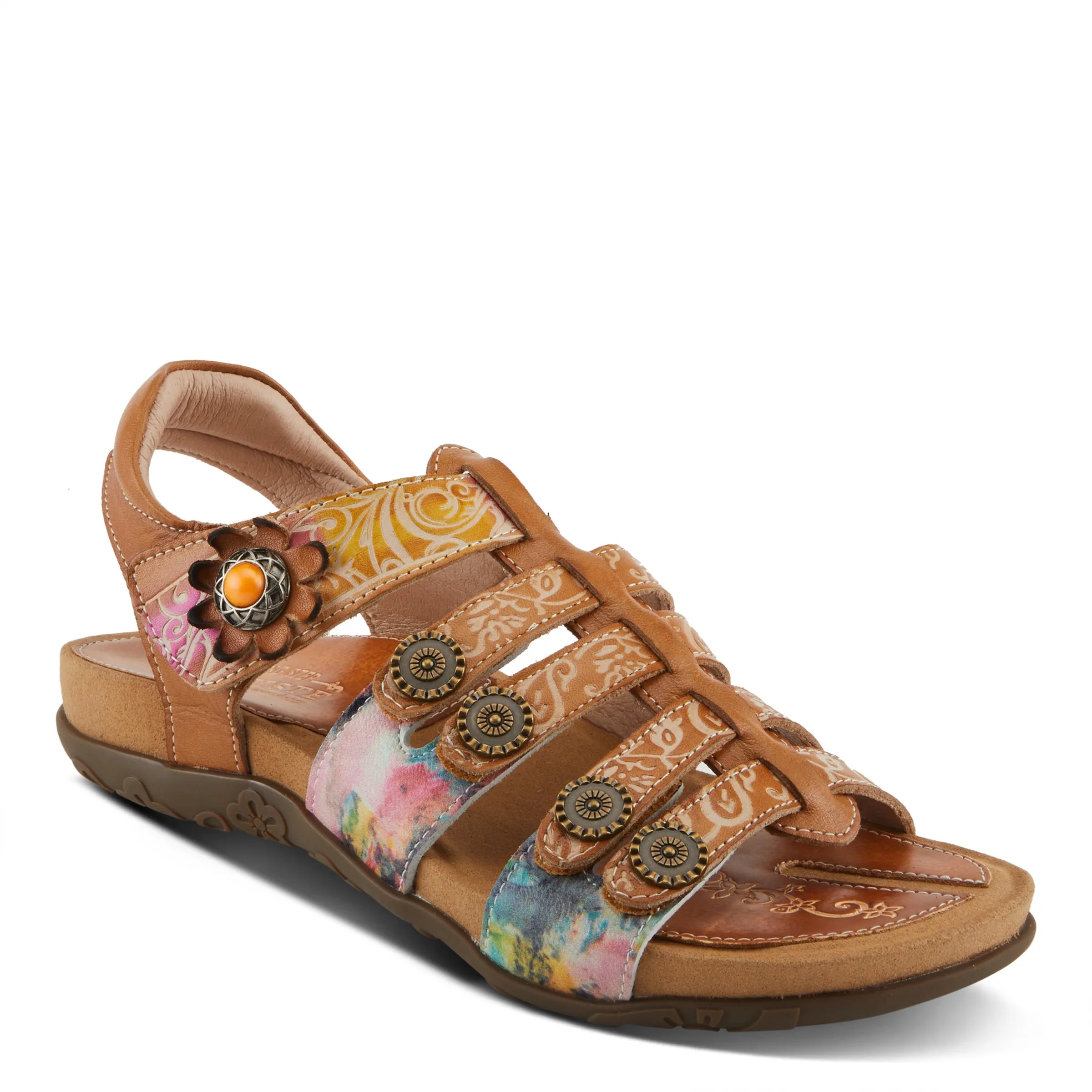 Spring Step Shoes  L'Artiste Actionetta Women's Leather Sandals With Floral Details