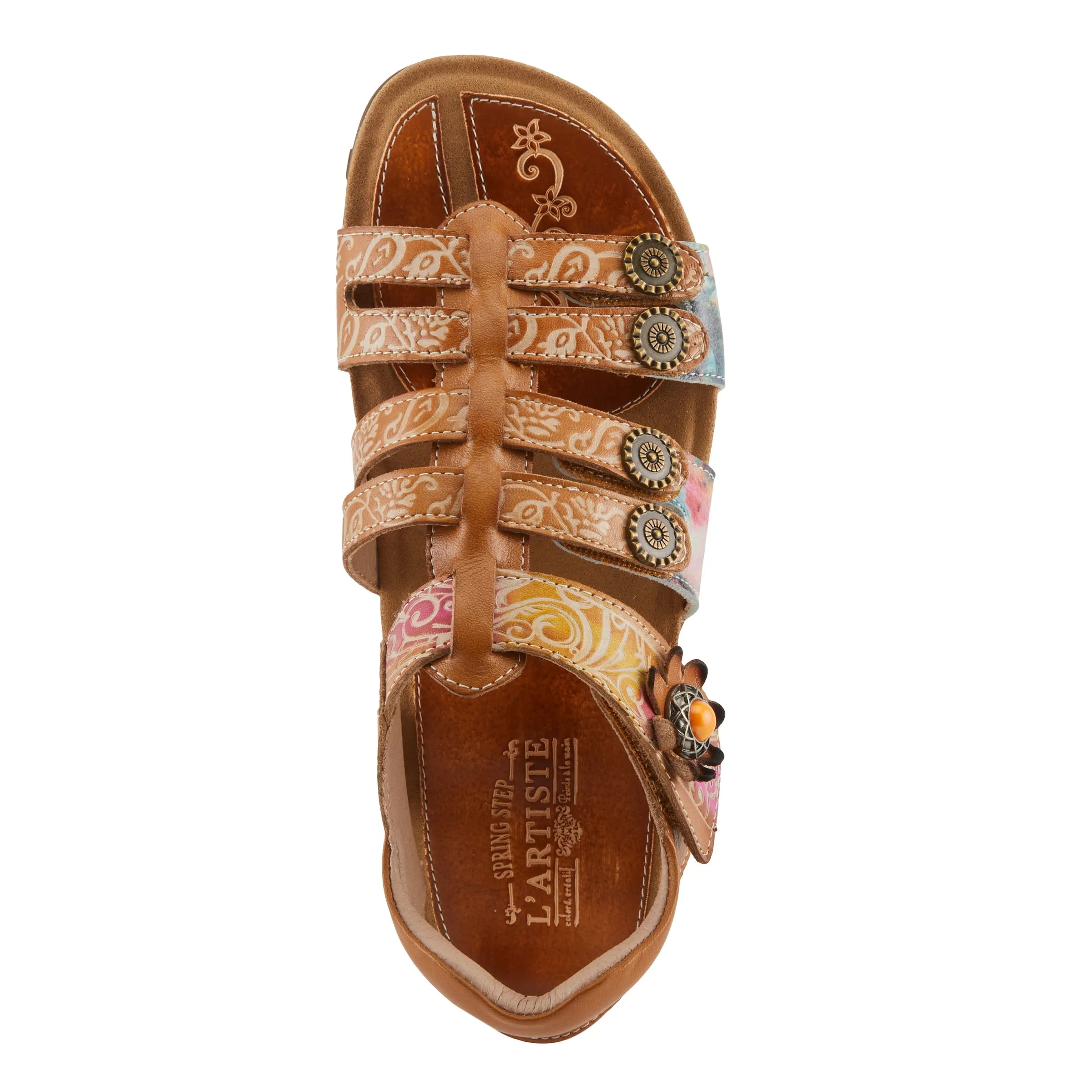 Spring Step Shoes  L'Artiste Actionetta Women's Leather Sandals With Floral Details