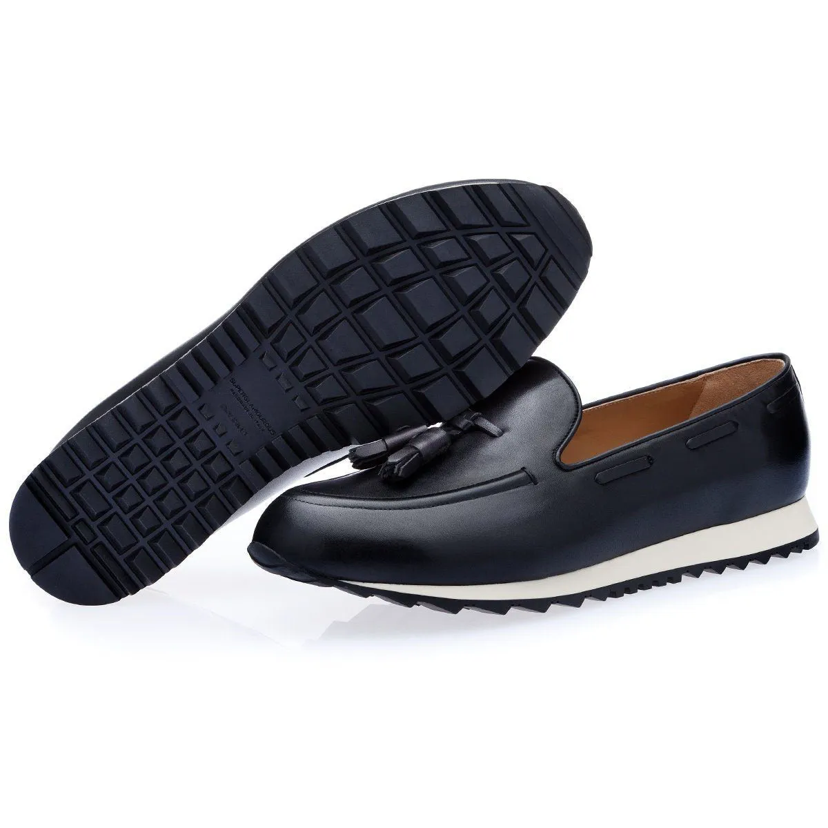SUPERGLAMOUROUS Men's Shoes Black Philippe Nappa Calf-Skin Leather Active Sneakers (SPGM1183)