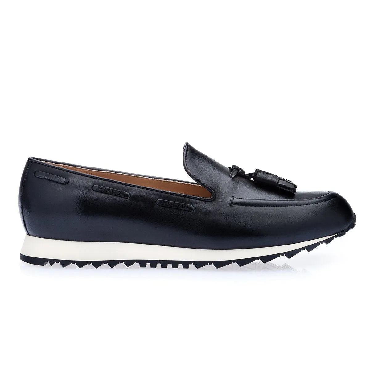 SUPERGLAMOUROUS Men's Shoes Black Philippe Nappa Calf-Skin Leather Active Sneakers (SPGM1183)