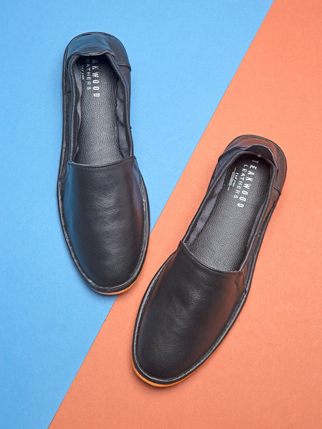Teakwood Men Blue Leather Mojaris||Men's Blue Traditional Leather Mojari (Jutti/Loafers)