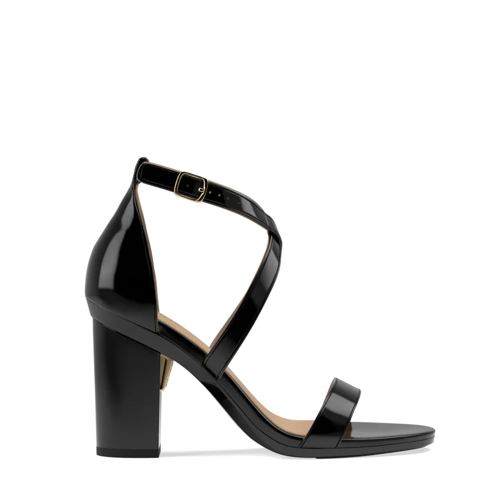 The Sandal - Coal Patent   Block Heel Kit 4 Coal