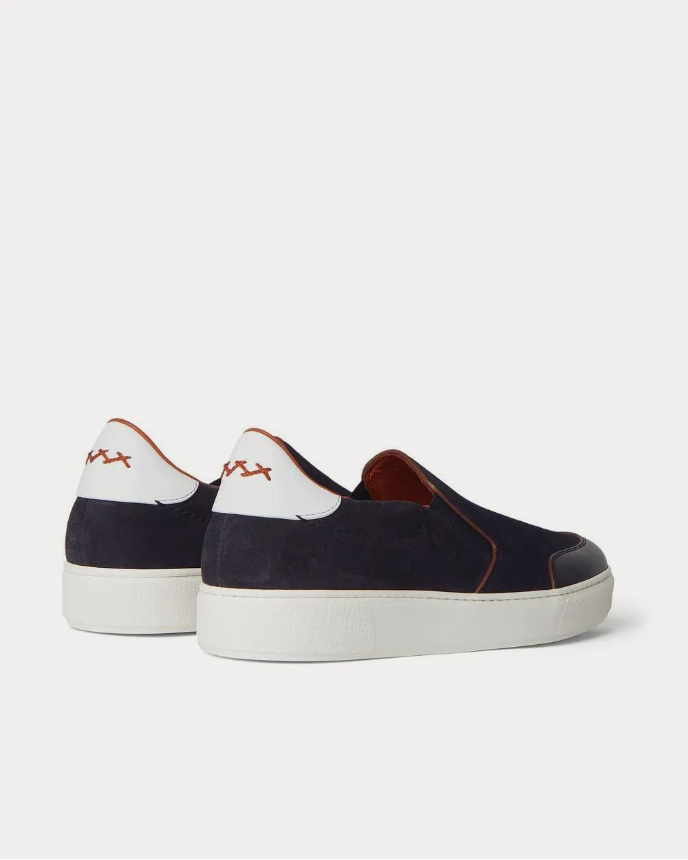 Tiziano Leather-Trimmed Suede Slip-On  Navy slip on sneakers