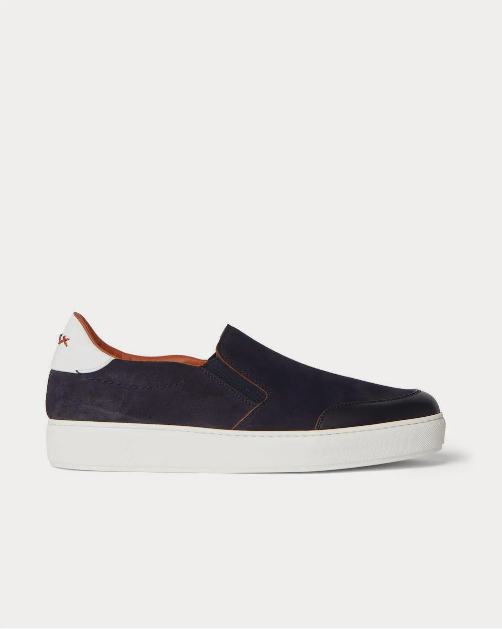 Tiziano Leather-Trimmed Suede Slip-On  Navy slip on sneakers