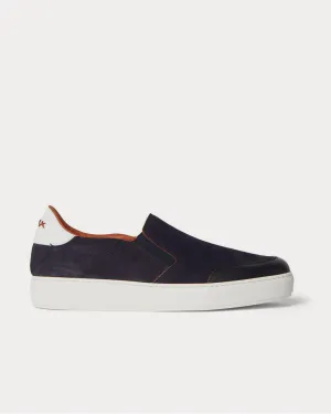 Tiziano Leather-Trimmed Suede Slip-On  Navy slip on sneakers