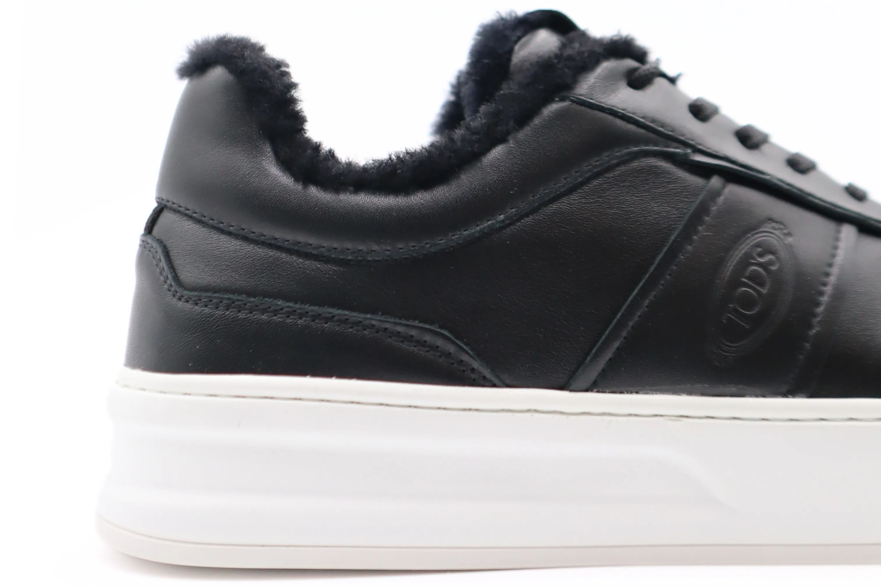 Tods Mens Black Lace Up Sneaker Shoe with Inner Fur