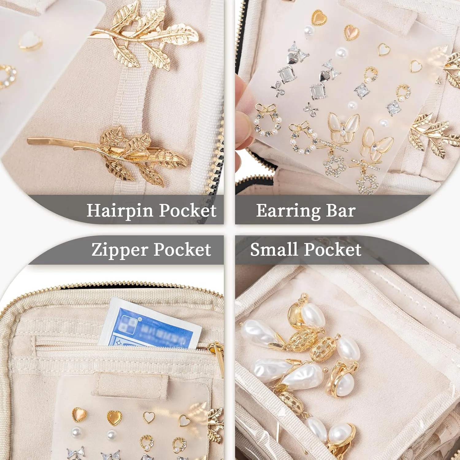 Travel Jewelry Box with 6 Pouches, Leather Jewelry Organizer Case for Women Girl for Necklace Earring Bracelet Ring, Jewelry Holder Organizer Box,Wedding Birthday Gift Idea