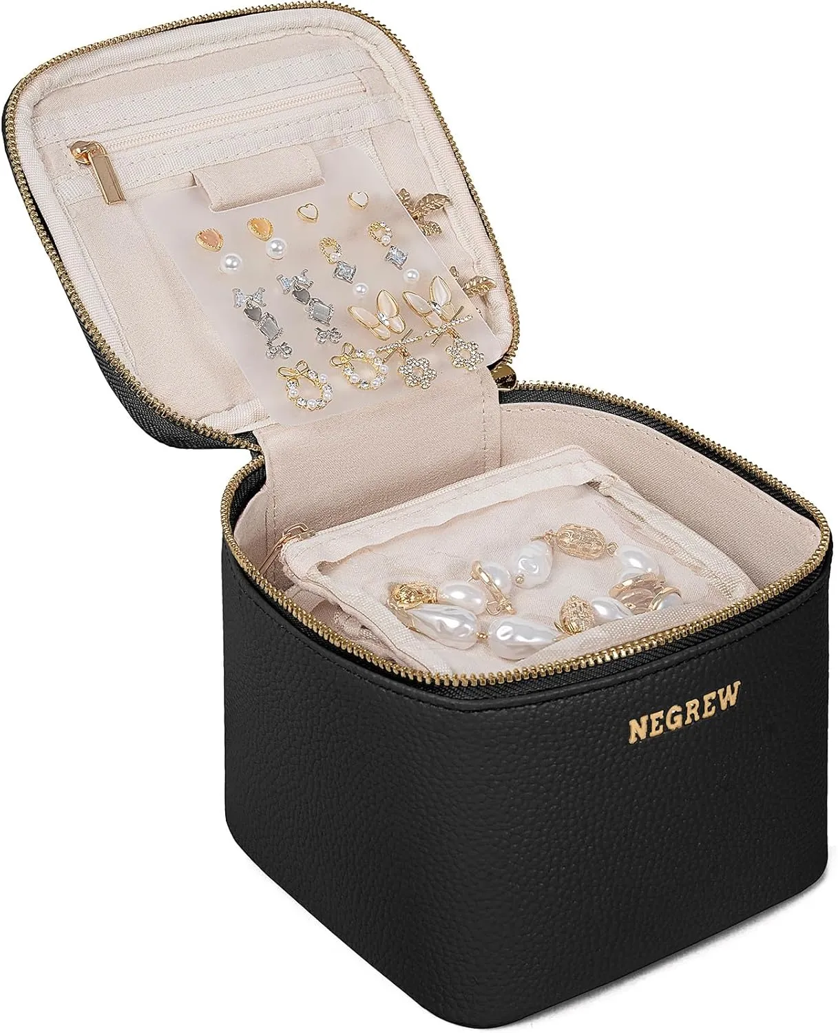 Travel Jewelry Box with 6 Pouches, Leather Jewelry Organizer Case for Women Girl for Necklace Earring Bracelet Ring, Jewelry Holder Organizer Box,Wedding Birthday Gift Idea