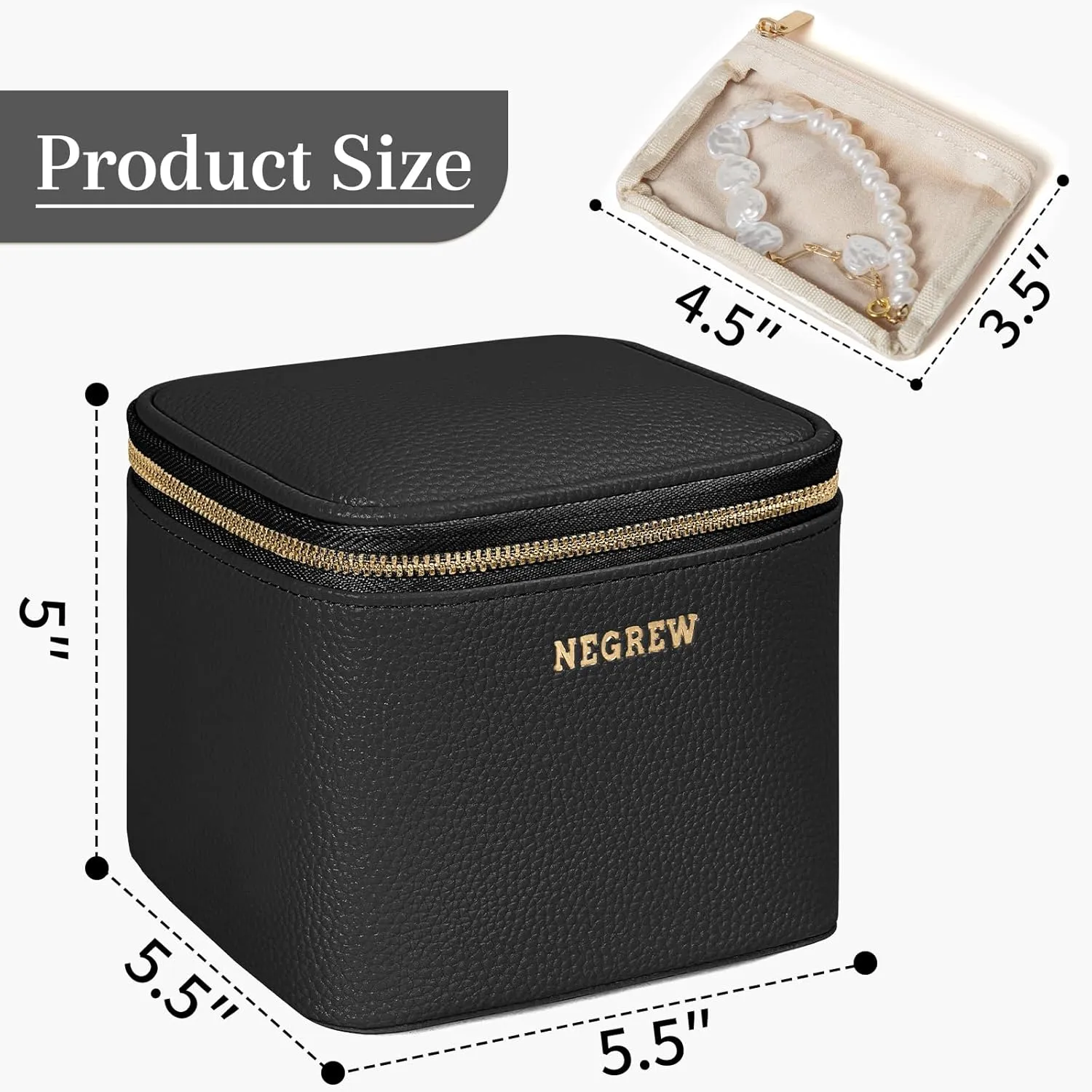 Travel Jewelry Box with 6 Pouches, Leather Jewelry Organizer Case for Women Girl for Necklace Earring Bracelet Ring, Jewelry Holder Organizer Box,Wedding Birthday Gift Idea