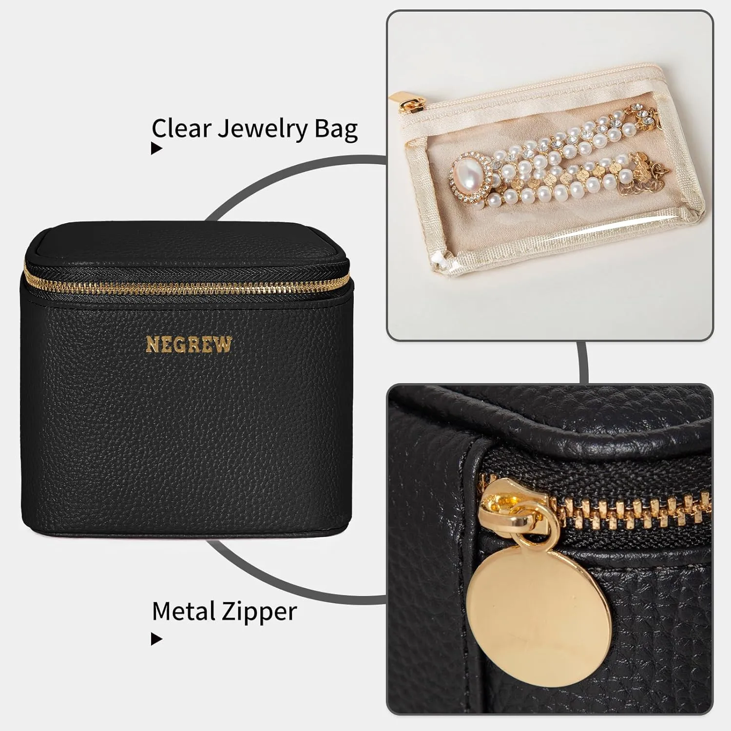 Travel Jewelry Box with 6 Pouches, Leather Jewelry Organizer Case for Women Girl for Necklace Earring Bracelet Ring, Jewelry Holder Organizer Box,Wedding Birthday Gift Idea