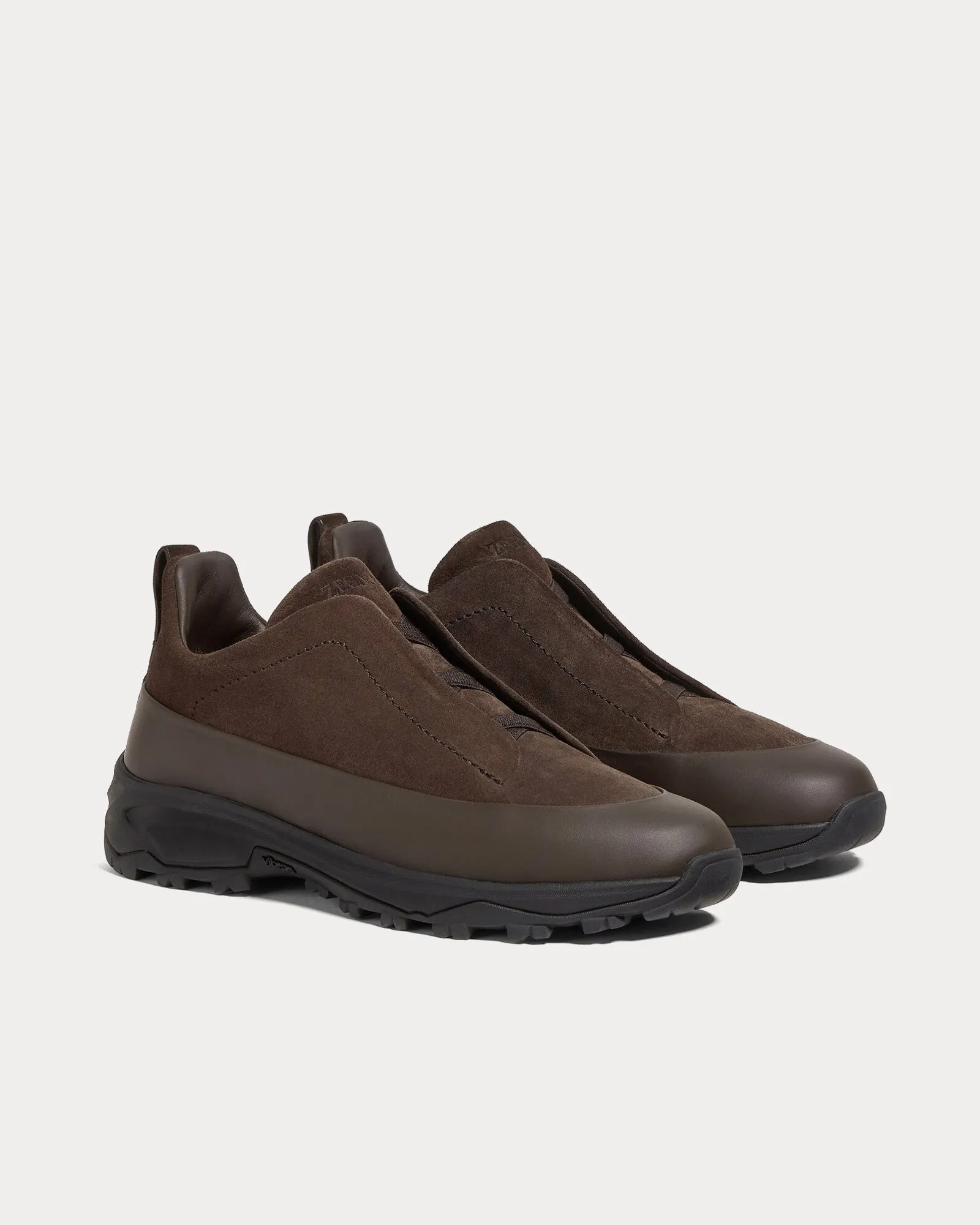 Triple Stitch Monte Suede Brown Slip On Sneakers