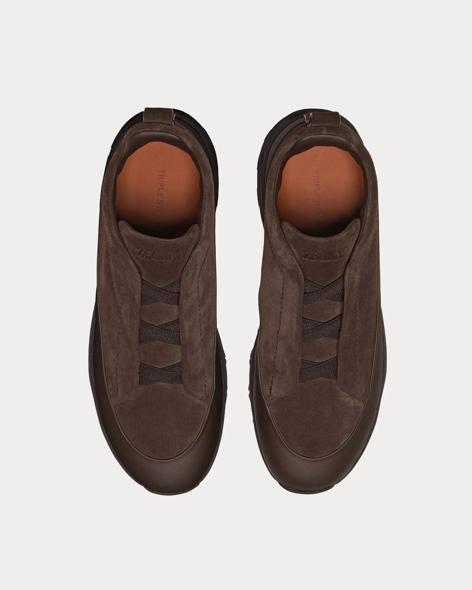 Triple Stitch Monte Suede Brown Slip On Sneakers