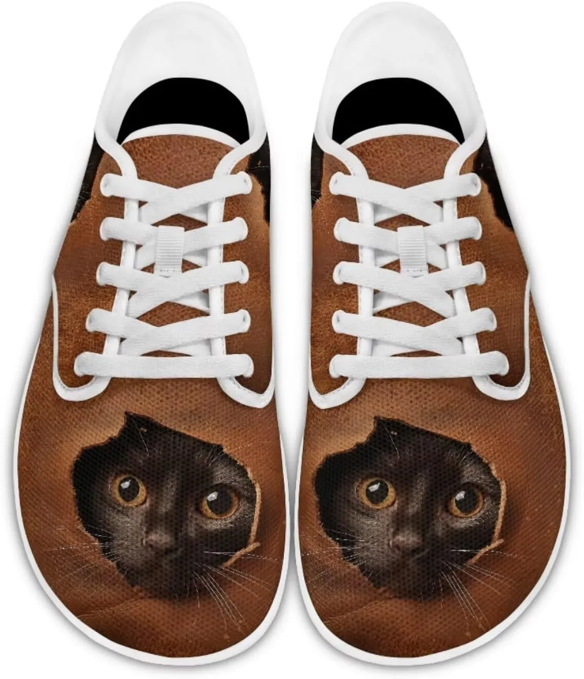 UNICEU Cat Print Casual Sneakers for Women Wide Toe Box Barefoot Shoes Zero Drop Non-Slip Fashion Footwear for Walking