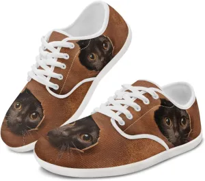 UNICEU Cat Print Casual Sneakers for Women Wide Toe Box Barefoot Shoes Zero Drop Non-Slip Fashion Footwear for Walking