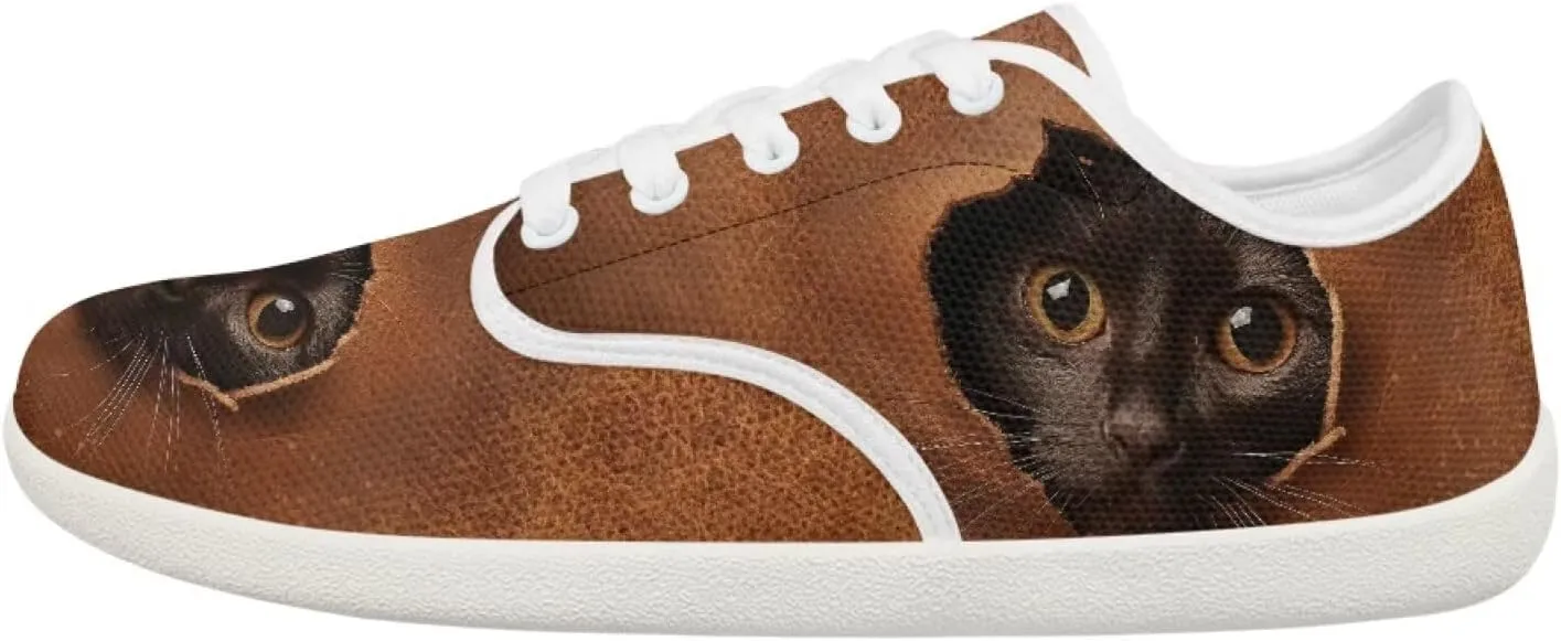 UNICEU Cat Print Casual Sneakers for Women Wide Toe Box Barefoot Shoes Zero Drop Non-Slip Fashion Footwear for Walking