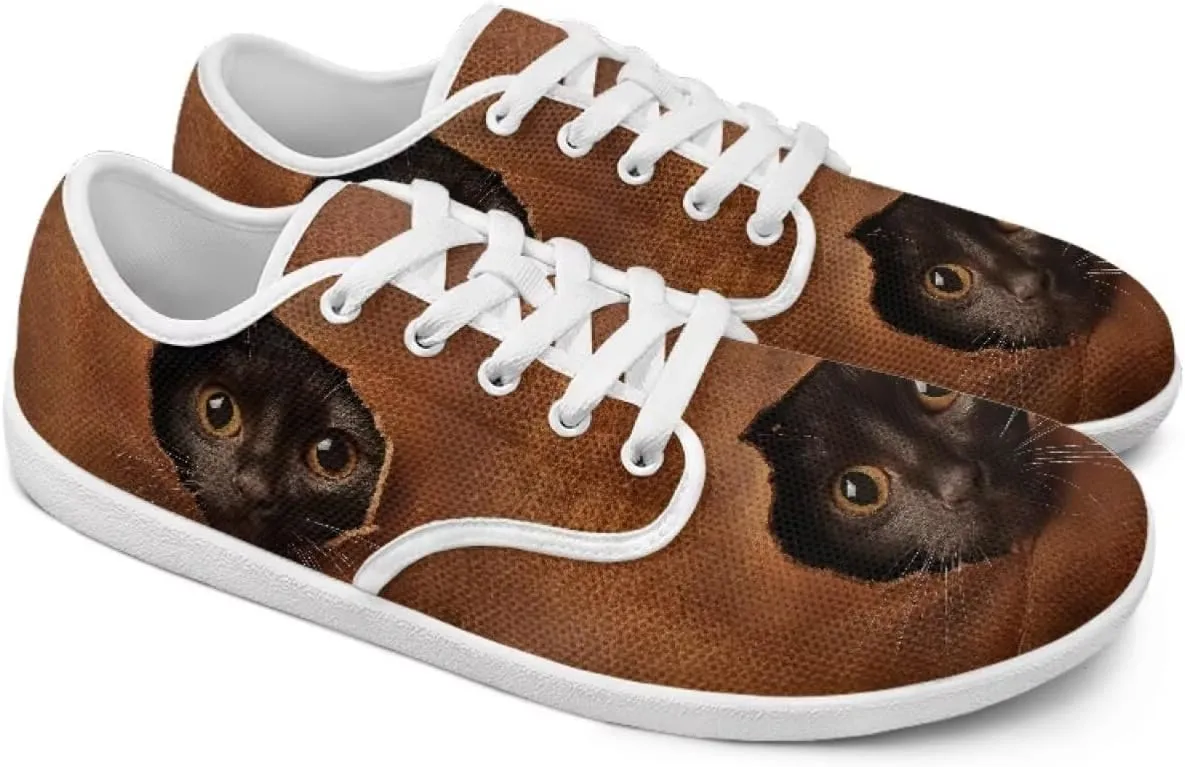 UNICEU Cat Print Casual Sneakers for Women Wide Toe Box Barefoot Shoes Zero Drop Non-Slip Fashion Footwear for Walking