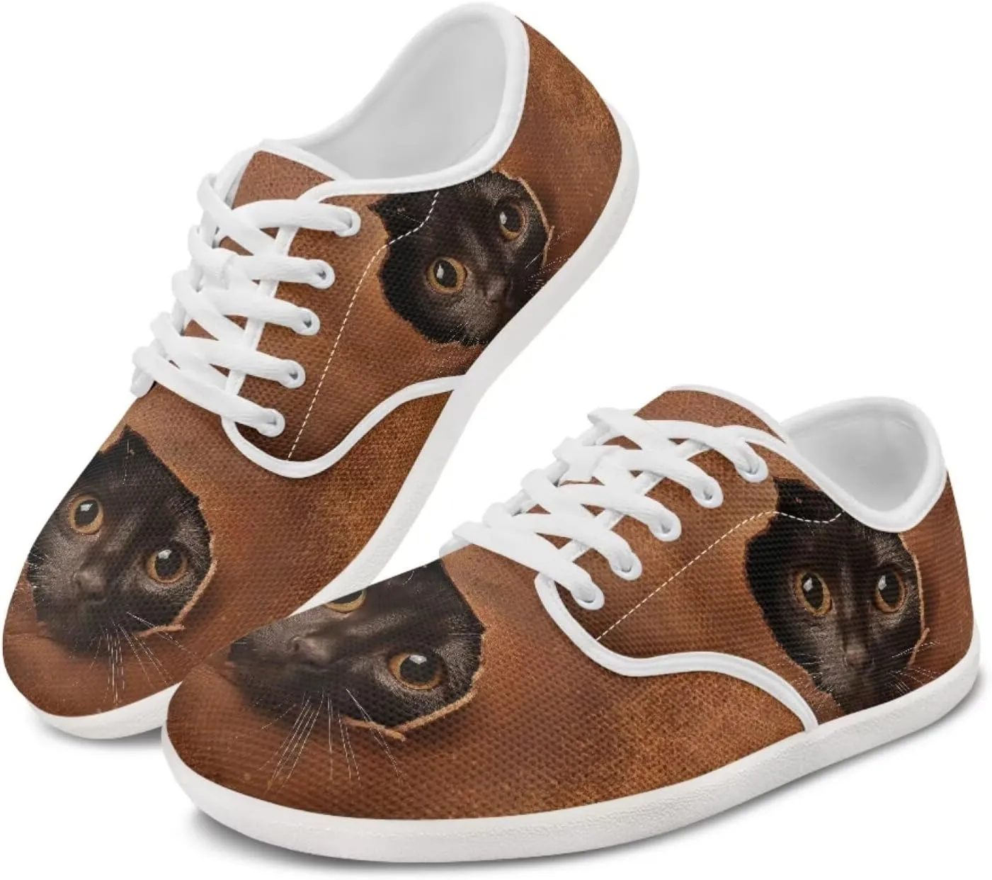 UNICEU Cat Print Casual Sneakers for Women Wide Toe Box Barefoot Shoes Zero Drop Non-Slip Fashion Footwear for Walking
