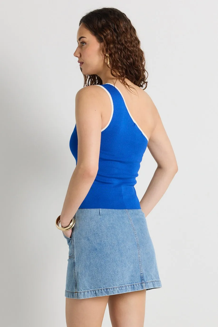 Urban Blue One Shoulder Knit Top