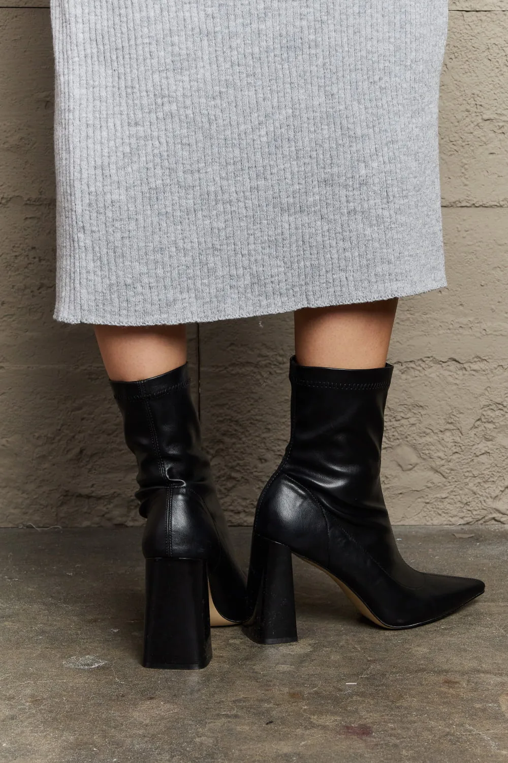 Weeboo Black Block Heel Urban Sock Boots