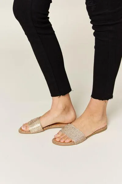 Wild Diva Rose Gold Rhinestone Flat Sandals