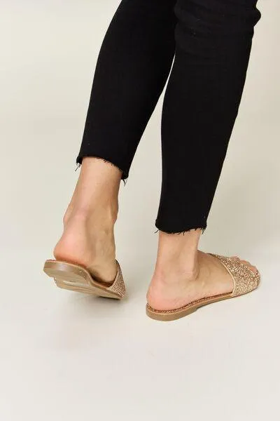 Wild Diva Rose Gold Rhinestone Flat Sandals