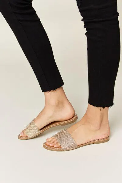 Wild Diva Rose Gold Rhinestone Flat Sandals